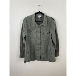 Adam Levine Womens Green Button-Front Utility Jacket XL 100% Cotton Long-Sleeve